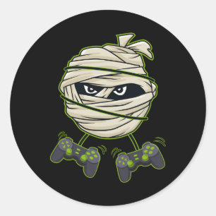 Pegatina Redonda Halloween Mummy Video Gamer Controla a niños