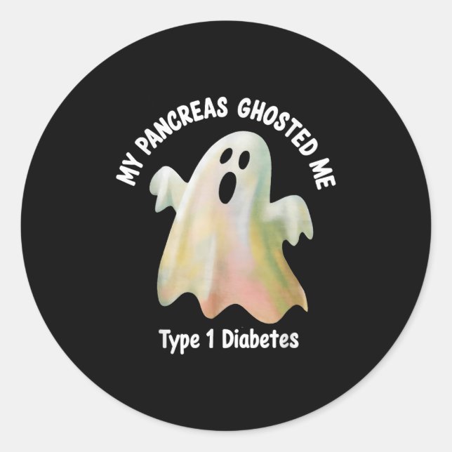 Pegatina Redonda Halloween My Pancreas Ghosted Me Diabetes Boys &am (Anverso)