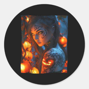 Pegatina Redonda Halloween Mystic Witch GIGHT Pumpkin