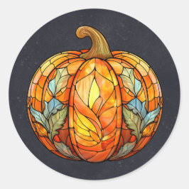 Pegatina Redonda Halloween Naranja Calabaza de vidrio manchado