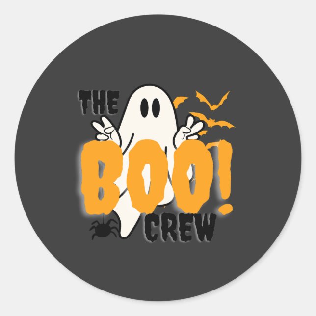 Pegatina Redonda Halloween, Naranja de la tripulación de boo (Anverso)