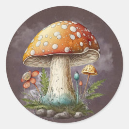 Pegatina Redonda Halloween Naranja Mushroom