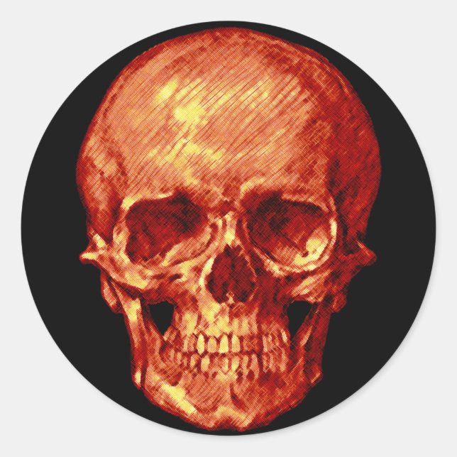 Pegatina Redonda Halloween Naranja Skull (Anverso)