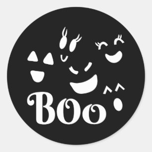 Pegatina Redonda Halloween Negro y Blanco Fantasma BOO Lindo