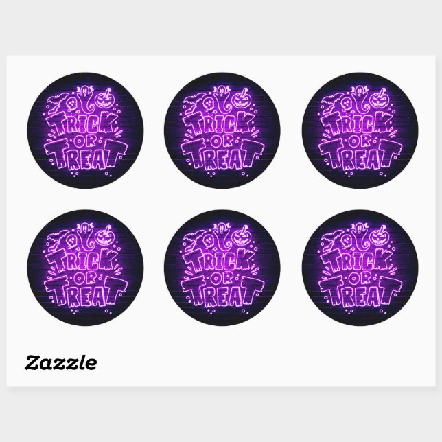 Pegatina Redonda Halloween Neon Glow Look Purple Trick Trek Fiesta (Hoja)