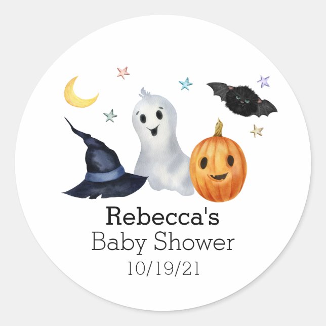 Pegatina Redonda Halloween Octubre Baby Shower Ghost Boo (Anverso)