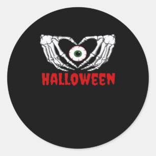 Pegatina Redonda Halloween ocular - Corazón de manos para esqueleto