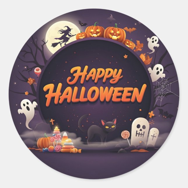 Pegatina Redonda Halloween oscuro feliz (Anverso)