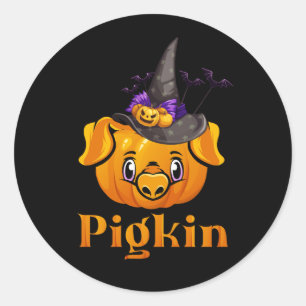 Pegatina Redonda Halloween otoño Pigkin Pigkin Pumpkin Witch Thanks