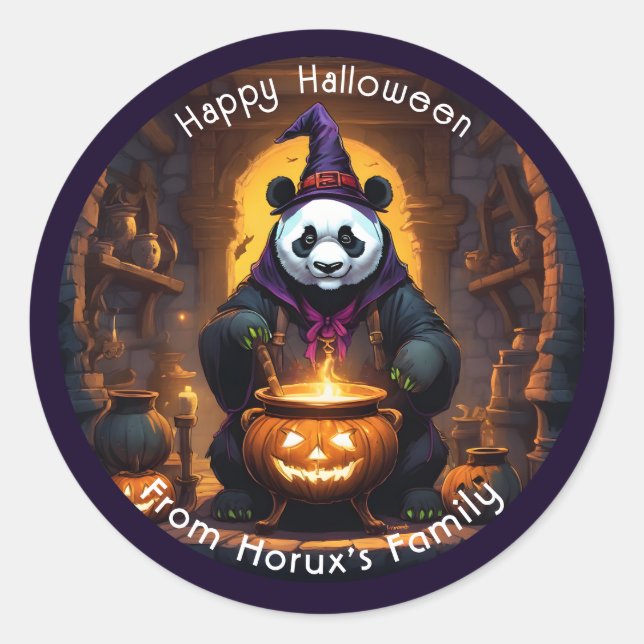 Pegatina Redonda Halloween Panda Magic (Anverso)