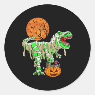 Pegatina Redonda Halloween para hombres niños Dinosaur T-rex Mummy
