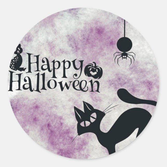 Pegatina Redonda Halloween Party Black Cat Evil Pumpkins Lechuzas a (Anverso)
