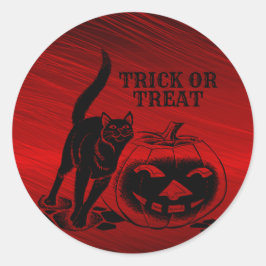Pegatina Redonda Halloween Party Evil Black Cat Pumpkin Red Scary