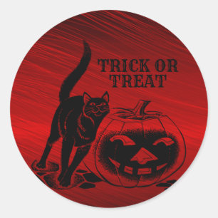 Pegatina Redonda Halloween Party Evil Black Cat Pumpkin Red Scary