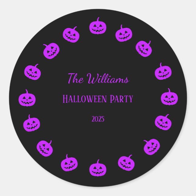 Pegatina Redonda Halloween Party Purple Pumpkins (Anverso)