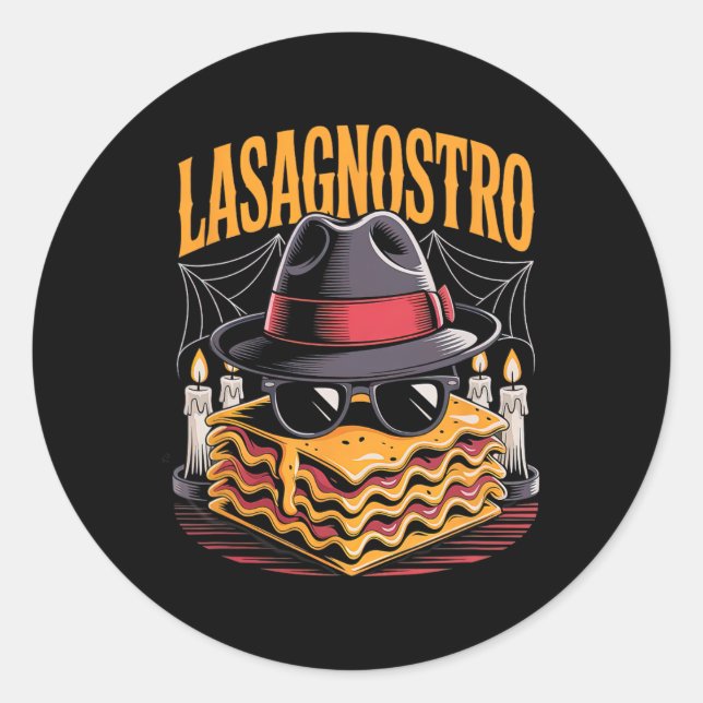 Pegatina Redonda Halloween Pasta Meme Mafia Parodia Funny Lasagna A (Anverso)