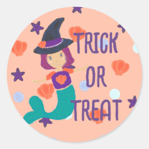 Pegatina Redonda Halloween Pastel Mermaid Trick o Trete