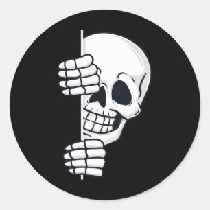 Pegatina Redonda Halloween Peeking Skeleton Niños asustados Chicas