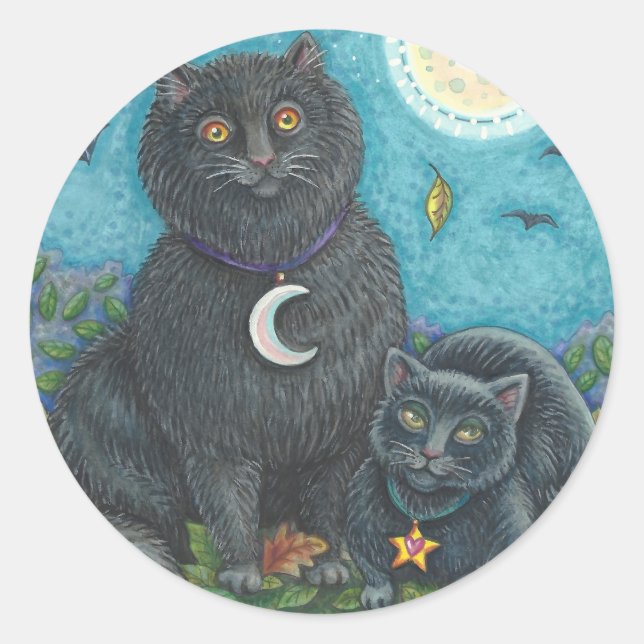 PEGATINA REDONDA HALLOWEEN PEGATINAS DE GATOS NEGROS RODEAN (Anverso)