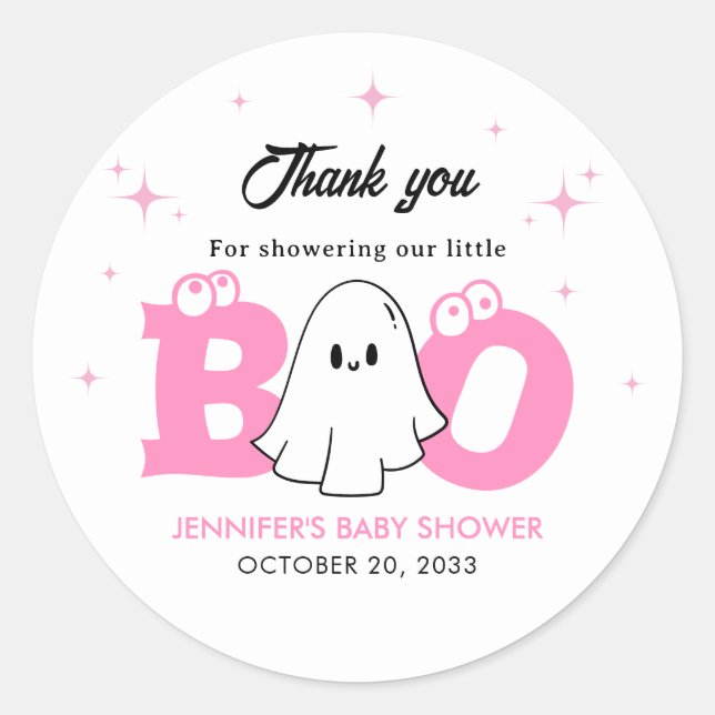 Pegatina Redonda Halloween Pequeño Chica de Boos Baby Shower Gracia (Anverso)