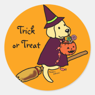 Pegatina Redonda Halloween Personalizado Amarillo Labrador 1