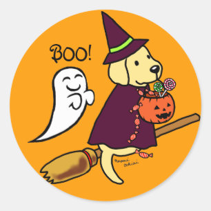 Pegatina Redonda Halloween Personalizado Amarillo Labrador 1
