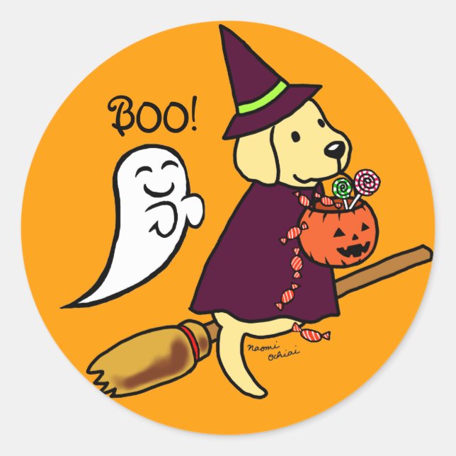 Pegatina Redonda Halloween Personalizado Amarillo Labrador 1 (Anverso)