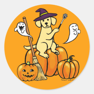 Pegatina Redonda Halloween Personalizado de Labrador Amarillo 2