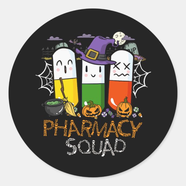 Pegatina Redonda Halloween Pharmacy Squad PIlls Farmacéutico