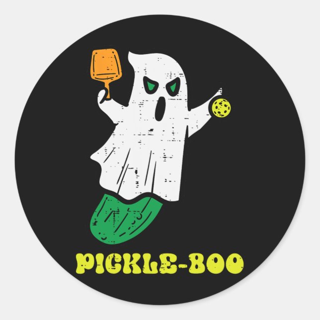 Pegatina Redonda Halloween Pickleball Pickle Boo Ghost Costumen (Anverso)