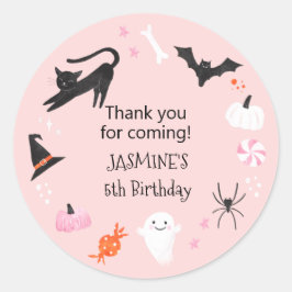 Pegatina Redonda Halloween Pink Birthday Party Favor