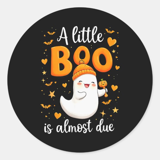 Pegatina Redonda Halloween Pregnancy Announcement A Little Boo Is A (Anverso)