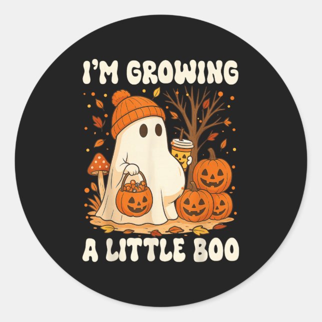 Pegatina Redonda Halloween Pregnancy Announcement I'm Growing A Lit (Anverso)