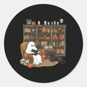 Pegatina Redonda Halloween, profesor bibliotecario de libros de lec