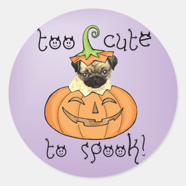 Pegatina Redonda Halloween Pug (Anverso)