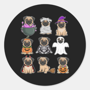 Pegatina Redonda Halloween Pug Costume Spookme Ghost Pumpkin Pug Ha