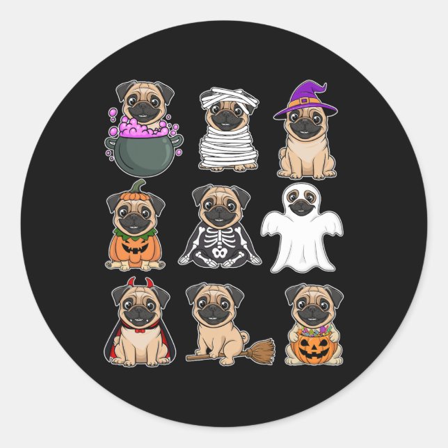 Pegatina Redonda Halloween Pug Costume Spookme Ghost Pumpkin Pug Ha (Anverso)