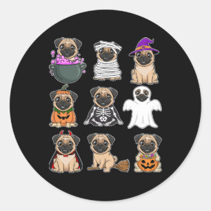 Pegatina Redonda Halloween Pug Costume Spookme Ghost Pumpkin Pug Ha