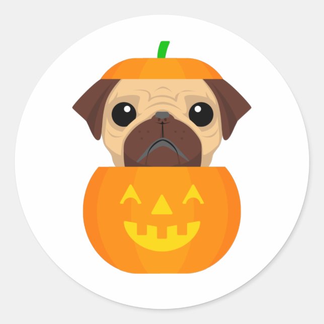 Pegatina Redonda Halloween Pugkin (Anverso)