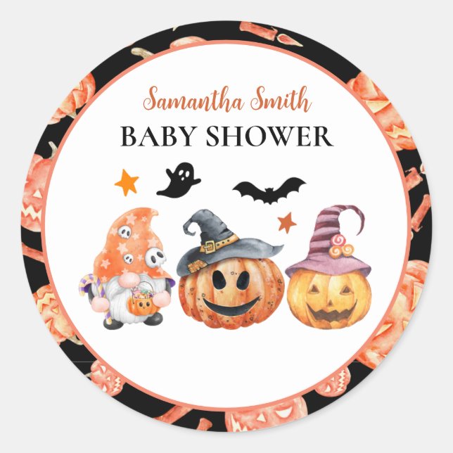 Pegatina Redonda Halloween Pumpkin Baby Shower (Anverso)