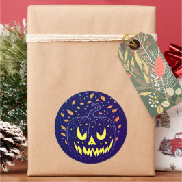 Pegatina Redonda Halloween Purple Jack O Lantern Spookkin