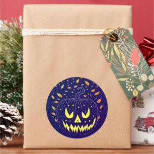Pegatina Redonda Halloween Purple Jack O Lantern Spookkin