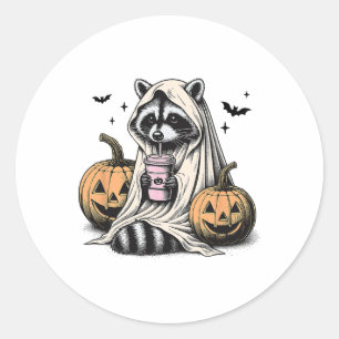 Pegatina Redonda Halloween Raccoon Ghost