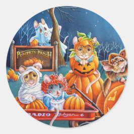 Pegatina Redonda Halloween ratones en arte acuarela de parche de ca