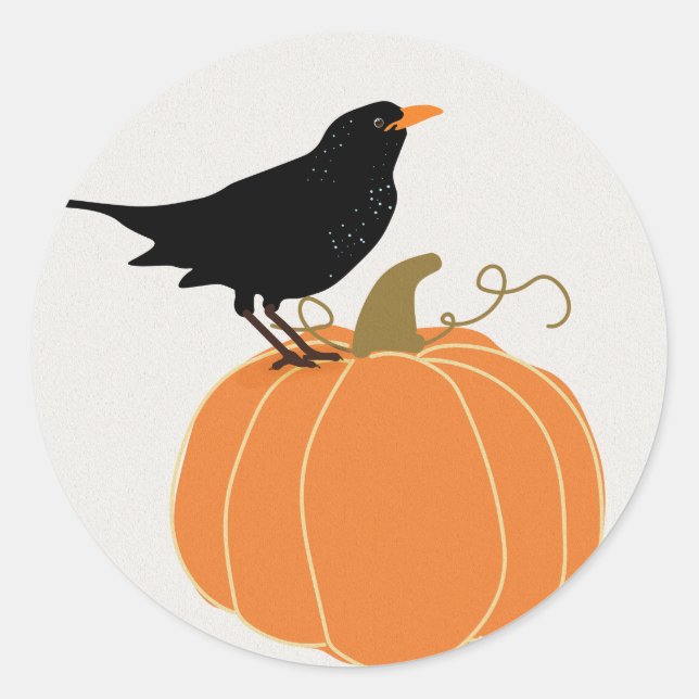 Pegatina Redonda Halloween Raven Crow (Anverso)