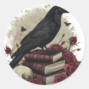 Pegatina Redonda Halloween Raven Crow