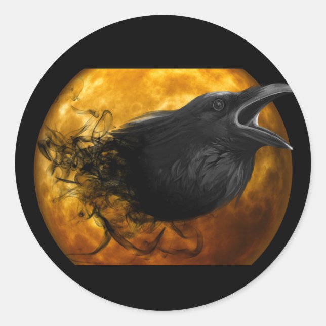 Pegatina Redonda Halloween Raven Crow (Anverso)