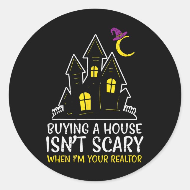 Pegatina Redonda Halloween Realtor compra casa no es un disfraz tem (Anverso)