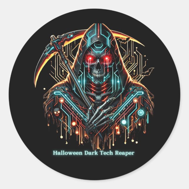 Pegatina Redonda Halloween Reaper: Dark Tech (Anverso)