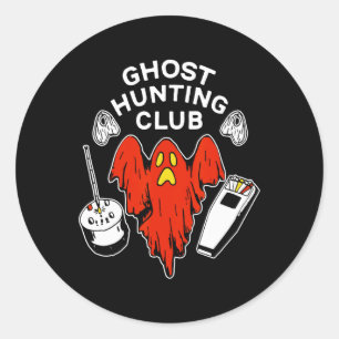 Pegatina Redonda Halloween Red Ghost Hunter Club Spooky Hunter